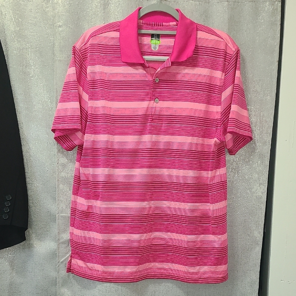 PGA Tour Pink Striped Polo Shirt